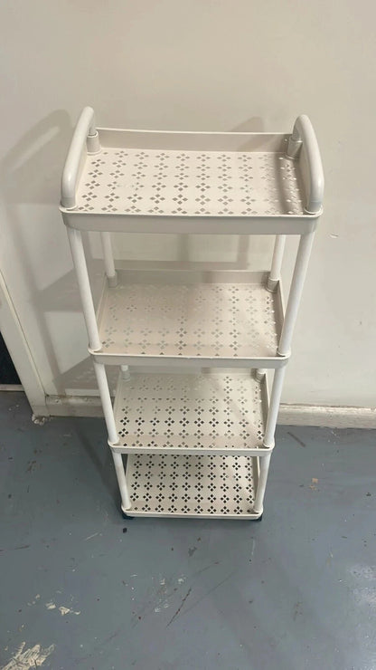 Four-Tier Rolling Storage Cart - Compact White Organizer For Any Space