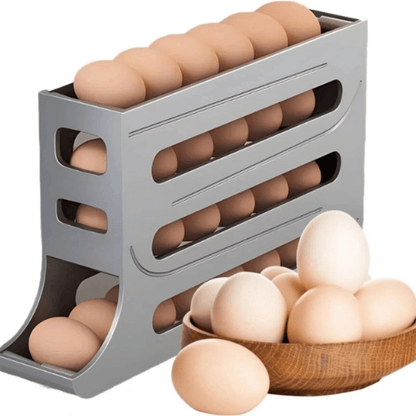 4 Tier Egg Holder for Fridge – Automatic Rolling Egg Dispenser – Space-Saving Organizer