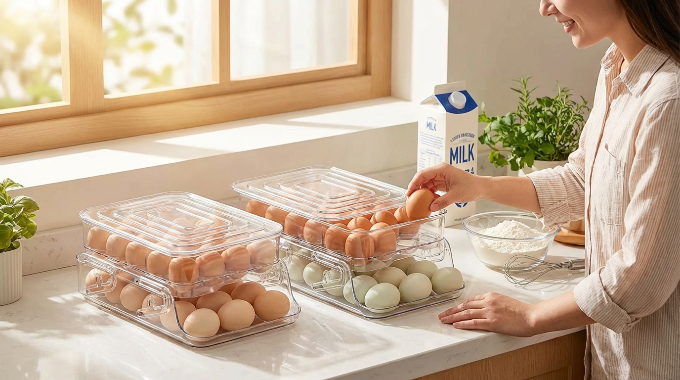 Auto Rolling Egg Dispenser Double Layer Fridge Egg Organiser Storage Tray UK