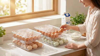 Auto Rolling Egg Dispenser Double Layer Fridge Egg Organiser Storage Tray UK