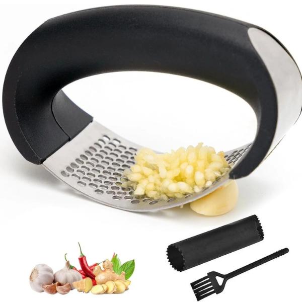 Hot Selling Stainless Steel Manual Crusher Trending Kitchen Accessory Tool Fruit & Vegetable Press Garlic Peeler Brush