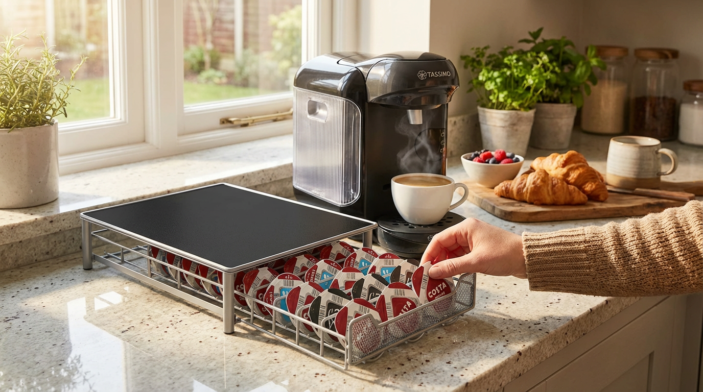 Coffee Machine Stand & 60 Capsule Pod Holder Storage Drawer for Nespresso & Dolce Gusto Capsules