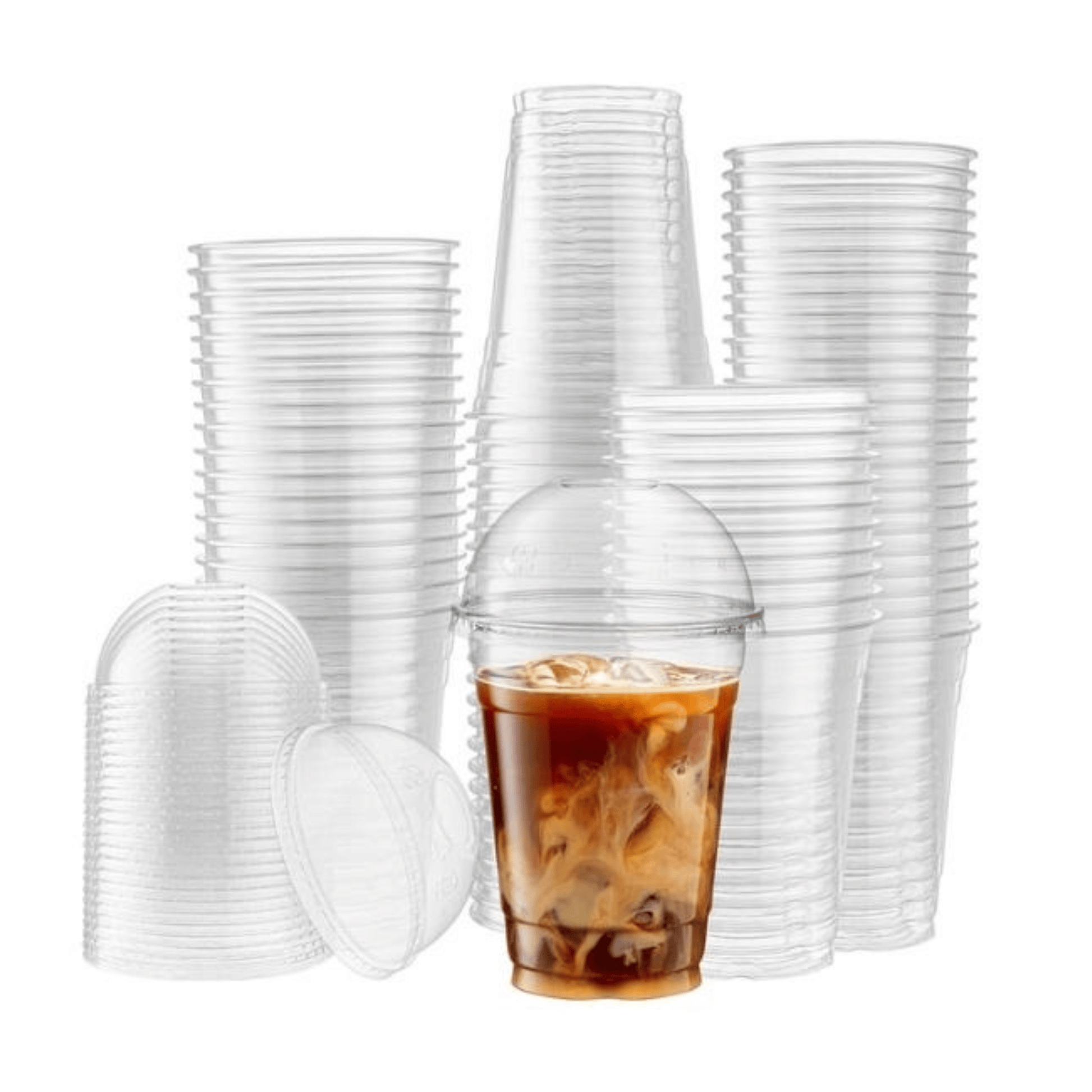 Crystal clear PET 12oz/16oz smoothie cups with dome lids, reusable milkshake and iced coffee cups for UK cafés and parties