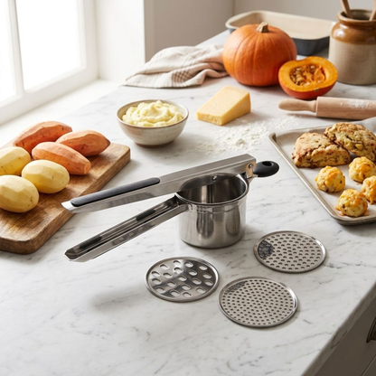 Stainless Steel Potato Ricer – 4 Interchangeable Discs – Baby Food & Fruit Press
