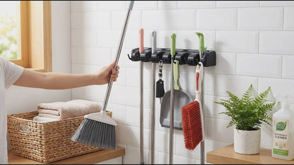 Heavy-Duty Broom Holder With 5 Mounting Screws For Secure Storage