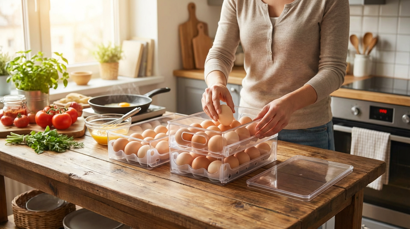 Slide-Out Egg Storage Container 2-Layer Transparent Egg Holder with Auto-Roll Design Space-Saving Refrigerator Organizer