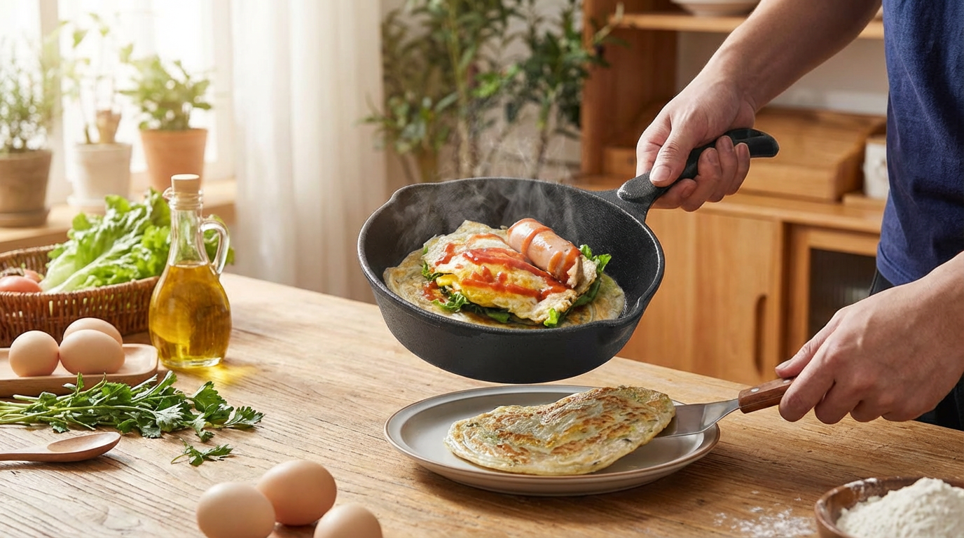 Close-up of 14cm frying pan showing even heat distribution surface