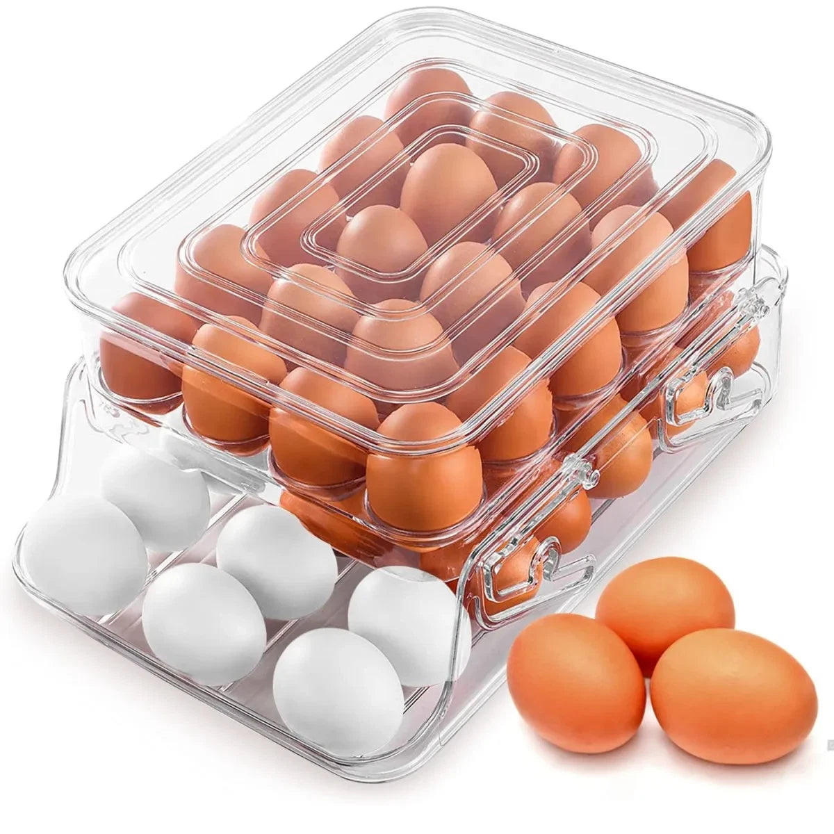 Auto rolling egg dispenser double layer gravity-fed fridge organiser