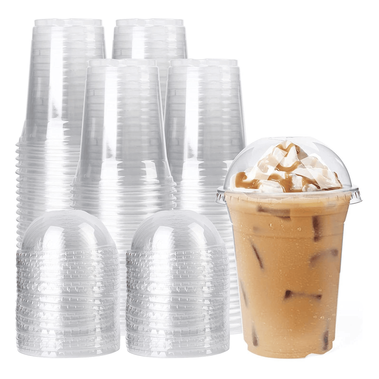 12oz clear PET smoothie cups with dome lids, strong reusable plastic for milkshakes, bubble tea and iced coffee UK