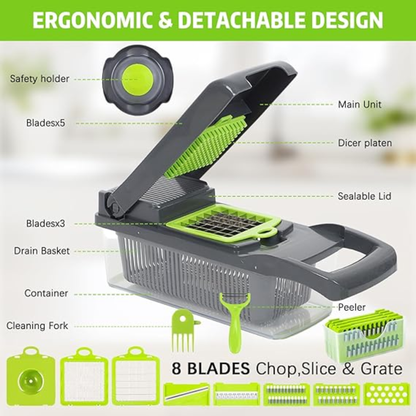 Close-up of stainless steel blades on multifunctional vegetable cutter
