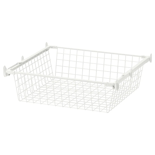 Wire basket with pull-out rail, white